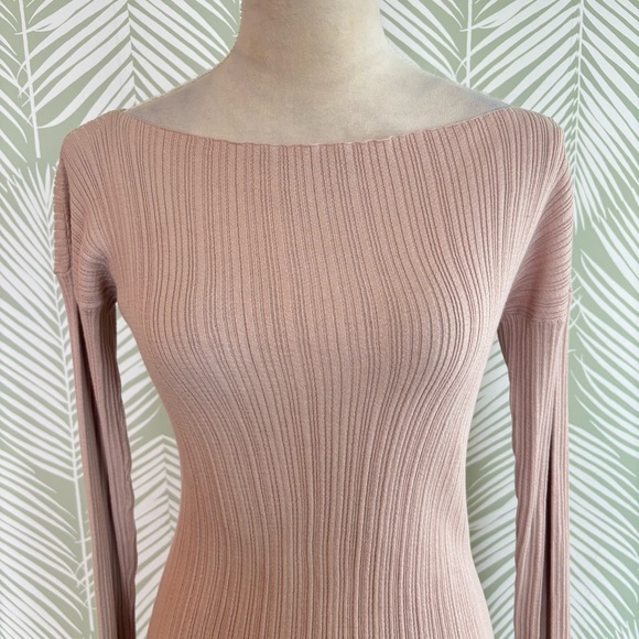 Alpha Studio Light Pink Ribbed Knit Long Sleeve Top Small Lightweight - Picture 4 of 7